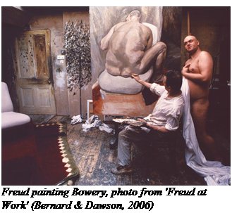 Szövegdoboz: Freud painting Bowery, photo from 'Freud at Work' (Bernard & Dawson, 2006)